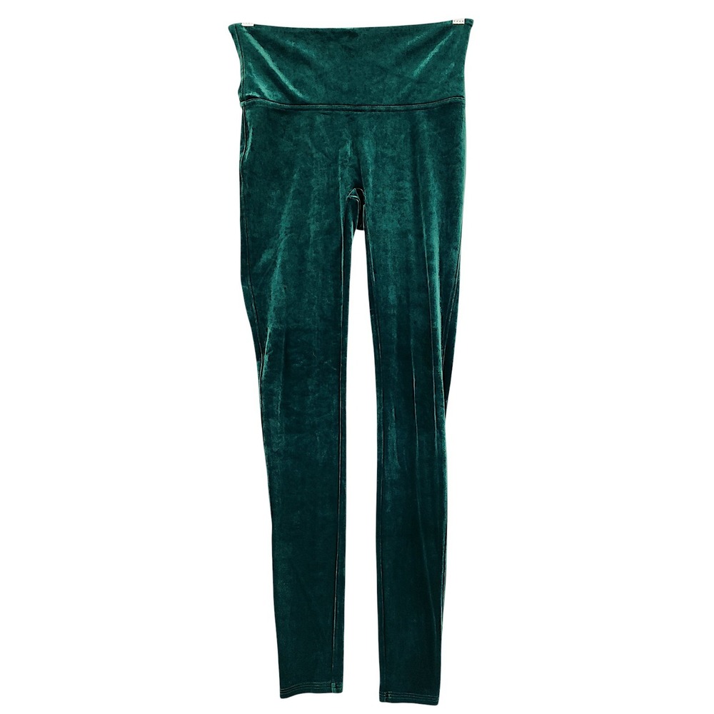 SPANX Leggings M Womens Emerald Green Velvet Velour High Waist Holiday Christmas